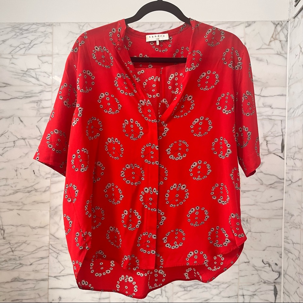 SANDRO red silk top